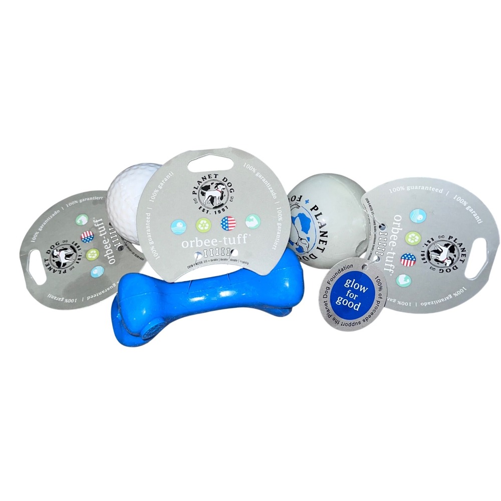 Planet Dog Orbee-Tuff Dog Toy Bundle Blue Bone Glow Ball Golf Ball 3pc Set NEW